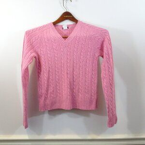 J.Crew Pink Merino Wool Angora Cashmere Blend Cable Knit V Neck Sweater Size XS